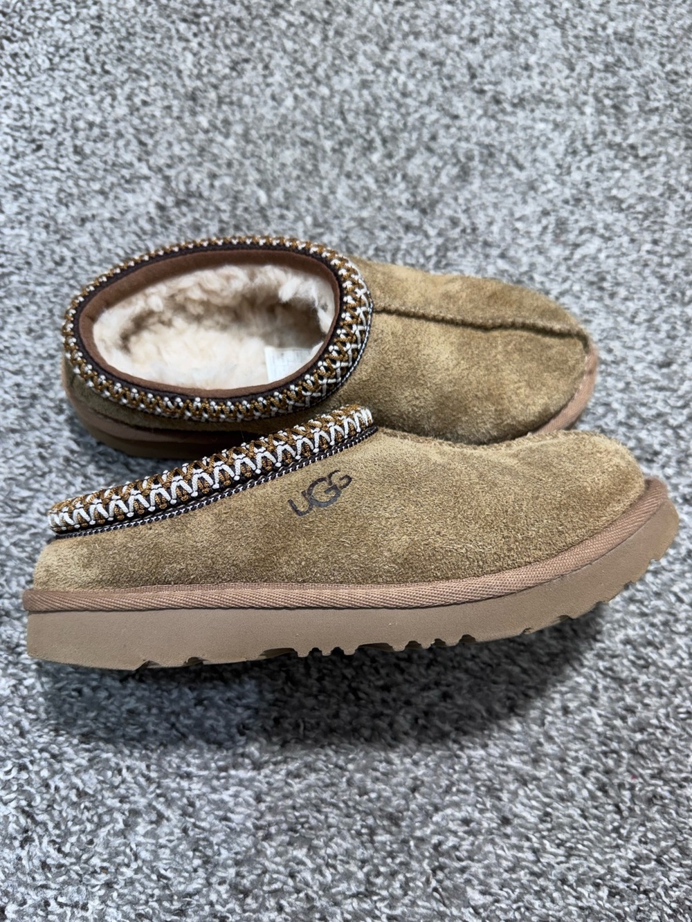 UGG Kids US 1 Brown Suede Moccasin Slippers Clogs Warm Plush Lined Shoes